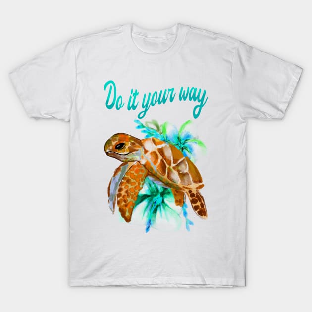 Turtle, Flower, Positive, Marine, Spiritual T-Shirt by Strohalm